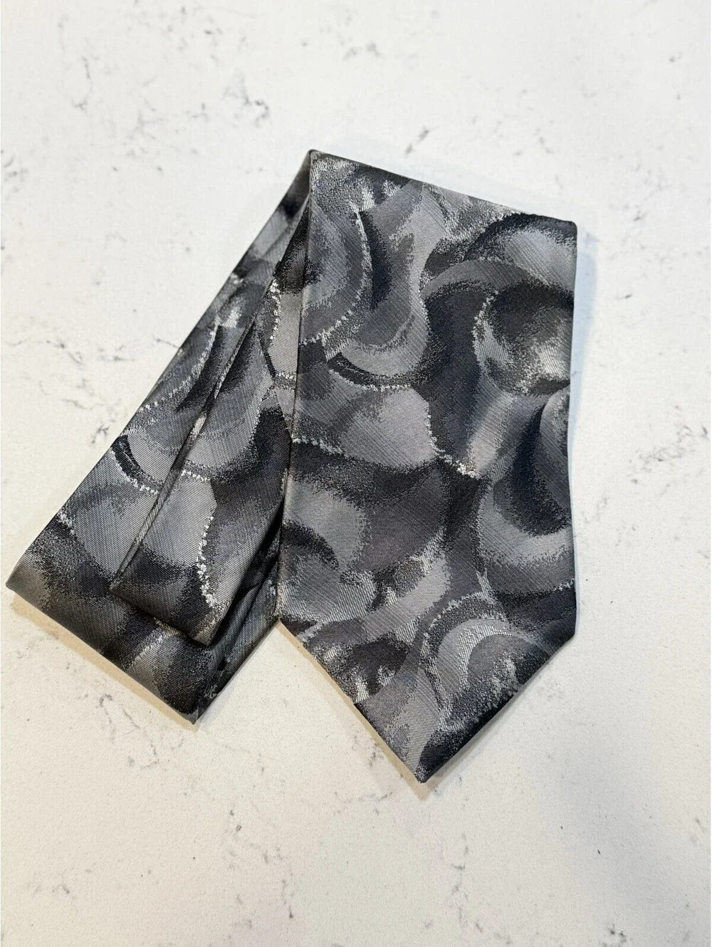 Murano Italian Silk Neck Tie Men's Gray Silver Geometric Made In USA